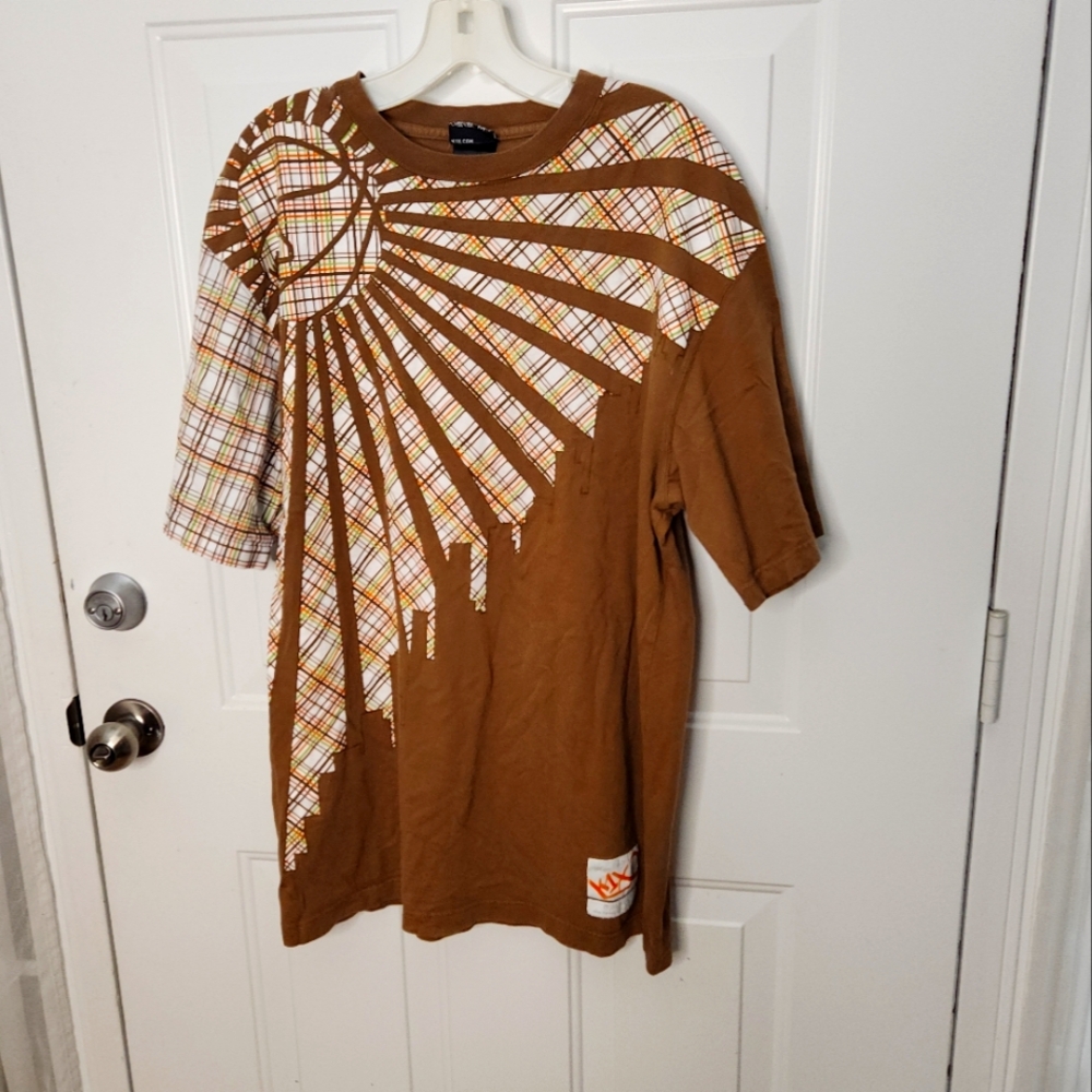 K1X Short Sleeve T-Shirt Brown Green and Orange Design Size Large